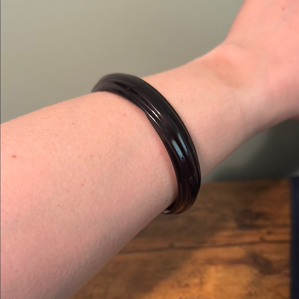 Vintage Black Plastic Bangle Bracelet, Carved Design, Retro, Boho